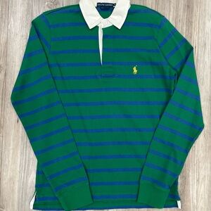 Vintage Polo Ralph Lauren Rugby Green & Blue Stripes Youth M